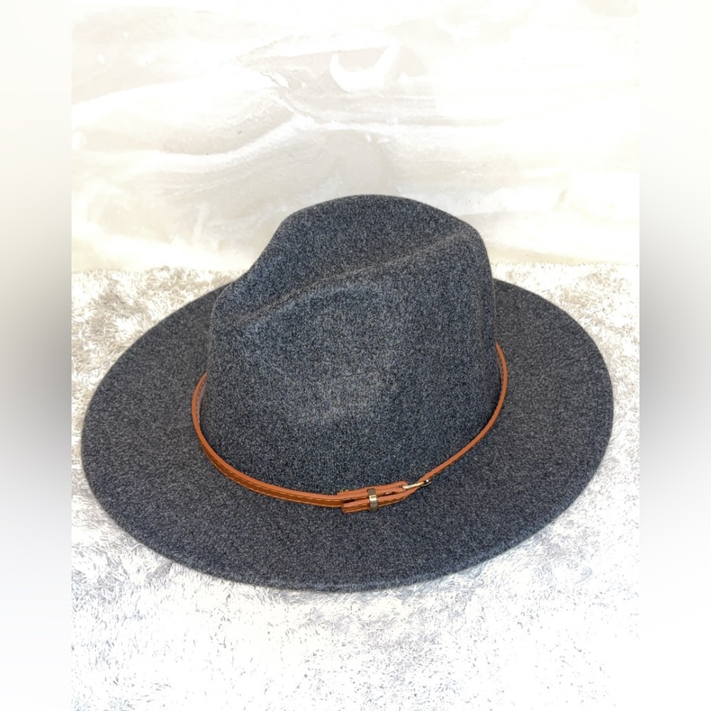Gray Wool Fedora with Brown Belt